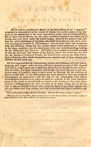 kwartaal kandidaat kalligrafie David Walker, 1785-1830. Walker's Appeal, in Four Articles; Together with a  Preamble, to the Coloured Citizens of the World, but in Particular, and  Very Expressly, to Those of the United States of